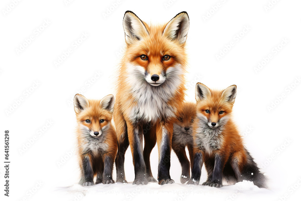 Obraz premium Image of group of foxs on a white background. Wildlife Animals. Illustration, Generative AI.