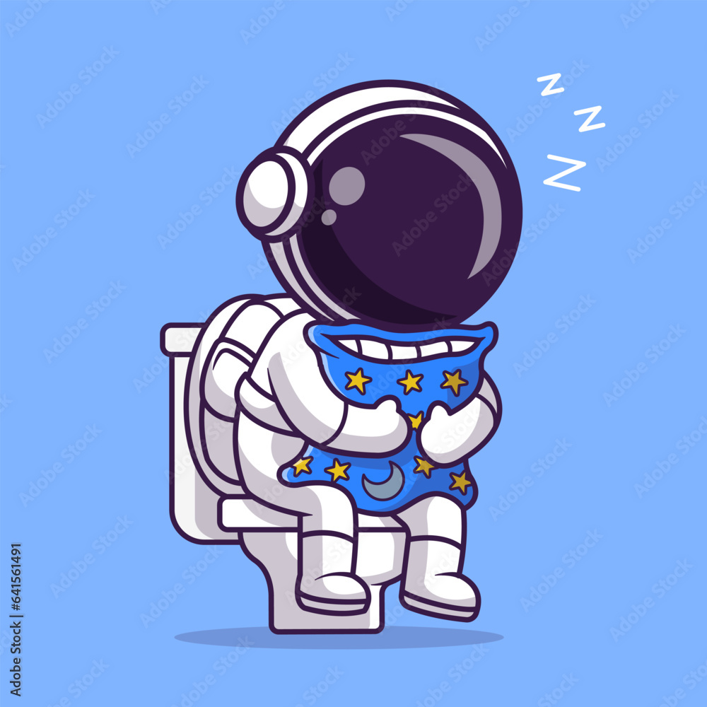 Cute Astronaut Sleeping On Toilet With Pillow Cartoon Vector 
Icon Illustration. Science Technology Icon Concept Isolated 
Premium Vector. Flat Cartoon Style