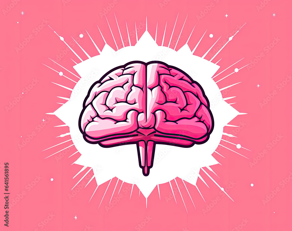 A vibrant pink brain drawing on a matching pink background A vibrant pink brain drawing on a matching pink background