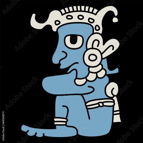Seated funny man. Native American art from Mayan codex. 