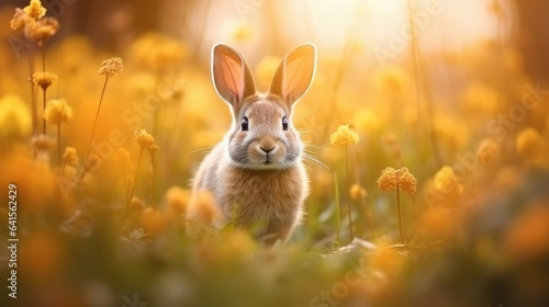 rabbit in autumn plant flower meadow background © Daunhijauxx