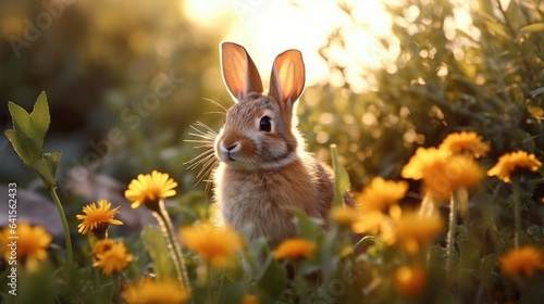 rabbit in autumn plant flower meadow background