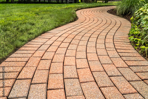 Brick pavers arranged in a curving pattern. photo