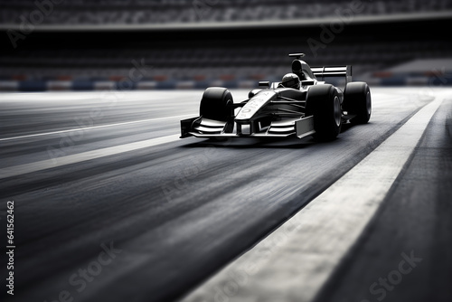 Asphalt of the international F1 race track with a F1 race car at the start. Racer on a racing car passes the track © sam