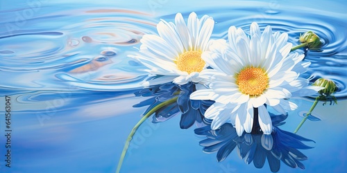 illustration of blue water and daisy float in the pond, generative AI © VALUEINVESTOR