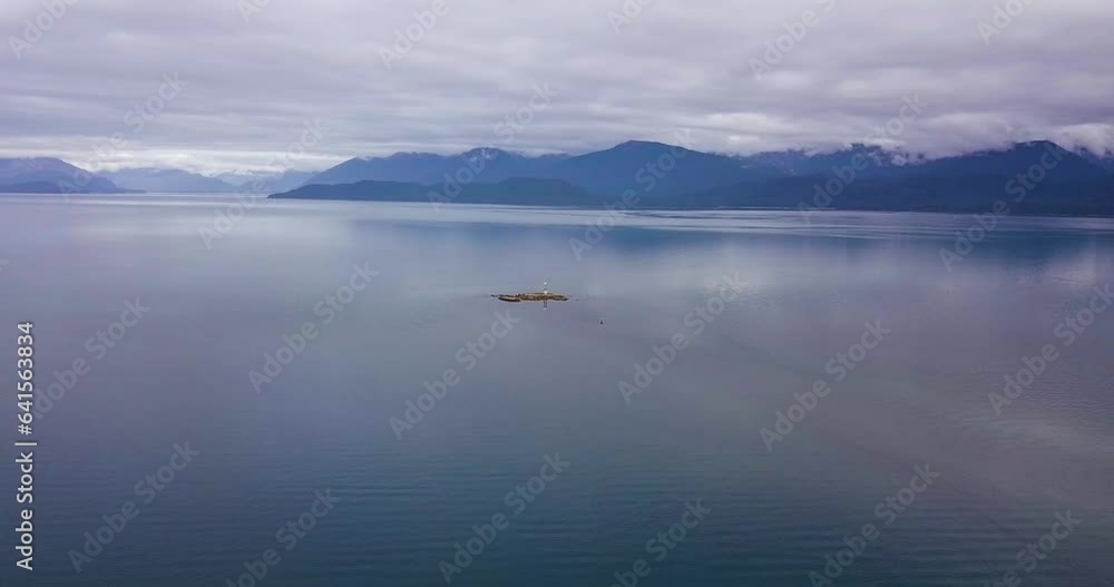 Extreme Wide Aerial Vanderbilt Reef with Dive Boat Surrounded by Ocean Lynn Canal, Juneau AK Extreme Wide Aerial Vanderbilt Reef with Dive Boat Surrounded by Ocean Lynn Canal, Juneau AK