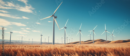 Windpark with Wind generator against Sky Panorama - renewable energy - generative AI photo
