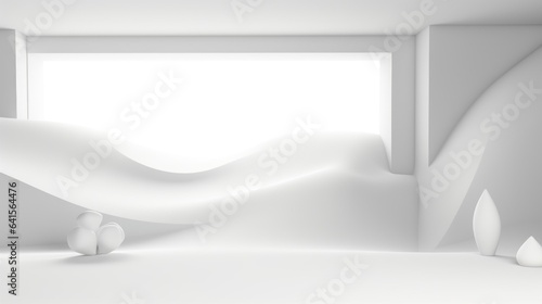 White abstract interior with wave shapes for your background. AI generation 