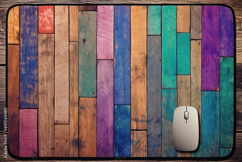Colorful woodblock wood mouse pad - Generative AI photo