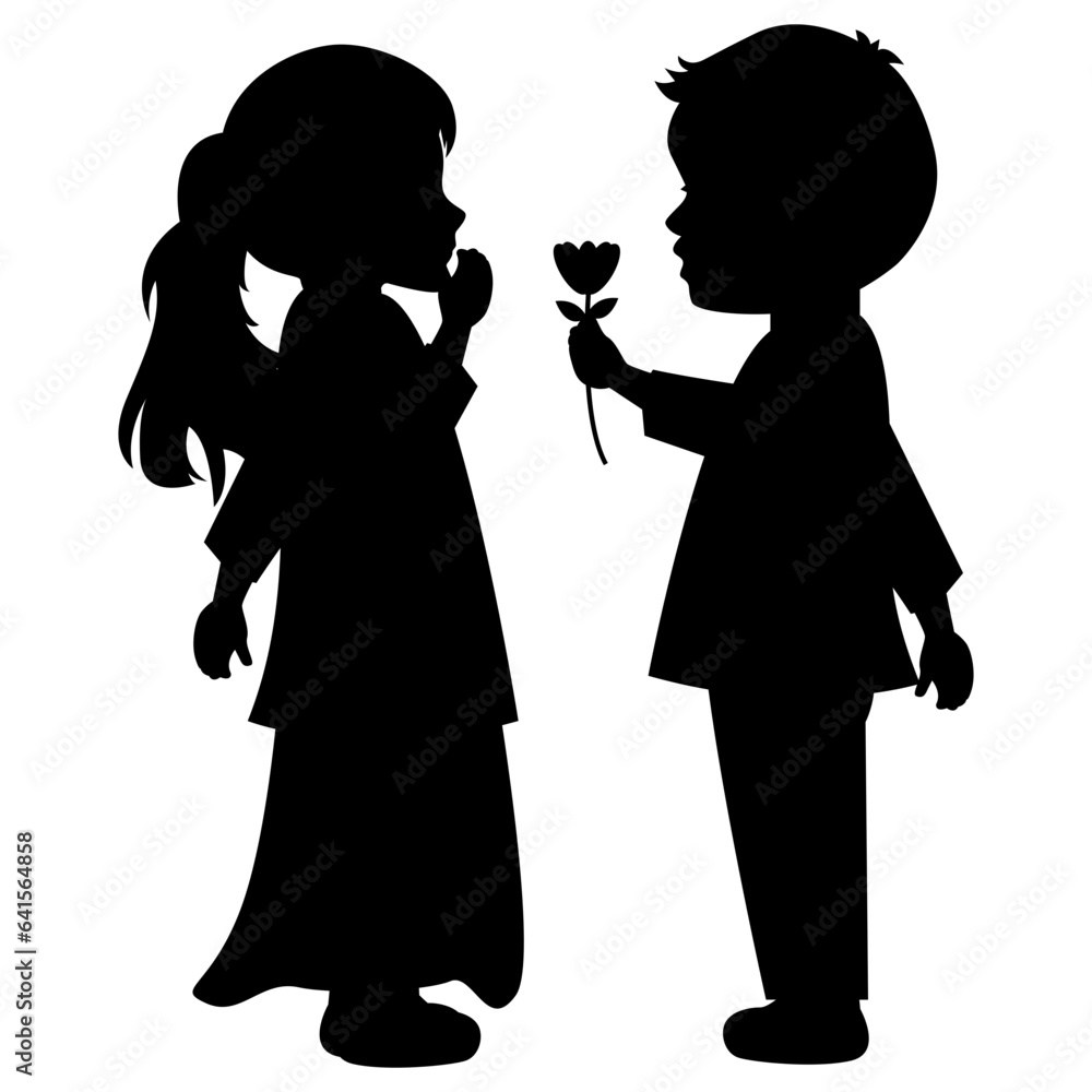cite little boy and girl silhouette