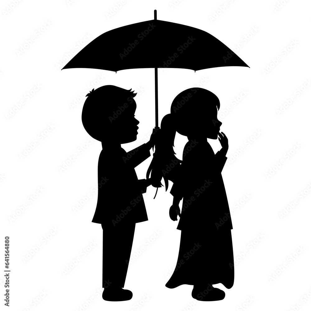 cite little boy and girl silhouette cite little boy and girl silhouette