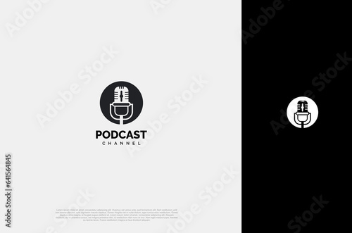 Audio microphone icon Podcast or Radio Logo design for application, studio, radio, broadcasting, user interface. Vector illustration