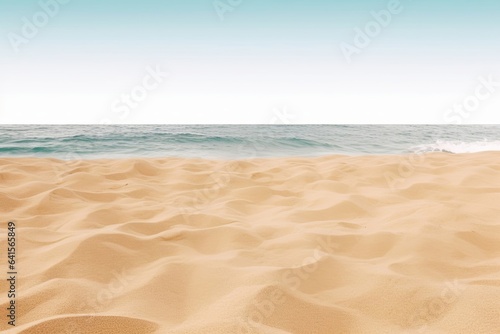 Empty sand beach in front of summer sea background with copy space  Generative AI