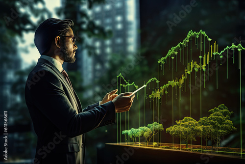 Businessman touching growth graph profit develop sustainable plan for business investment. Financial plan for today and future enable company continuous growth and ensure success in global economic.