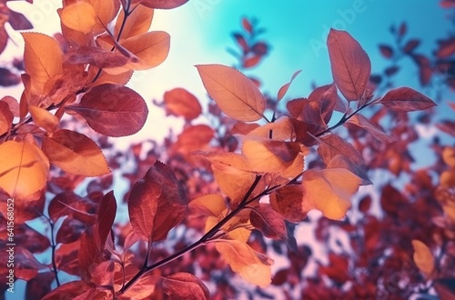 Autumn colorful leaves with beautiful rain or dew drops  generative ai.