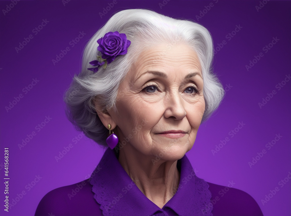 Older women with an purple background. Generative AI. Older women with an purple background. Generative AI.