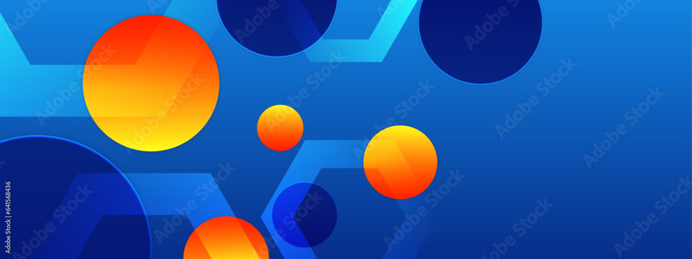 Blue and orange modern abstract geometric banner with shapes