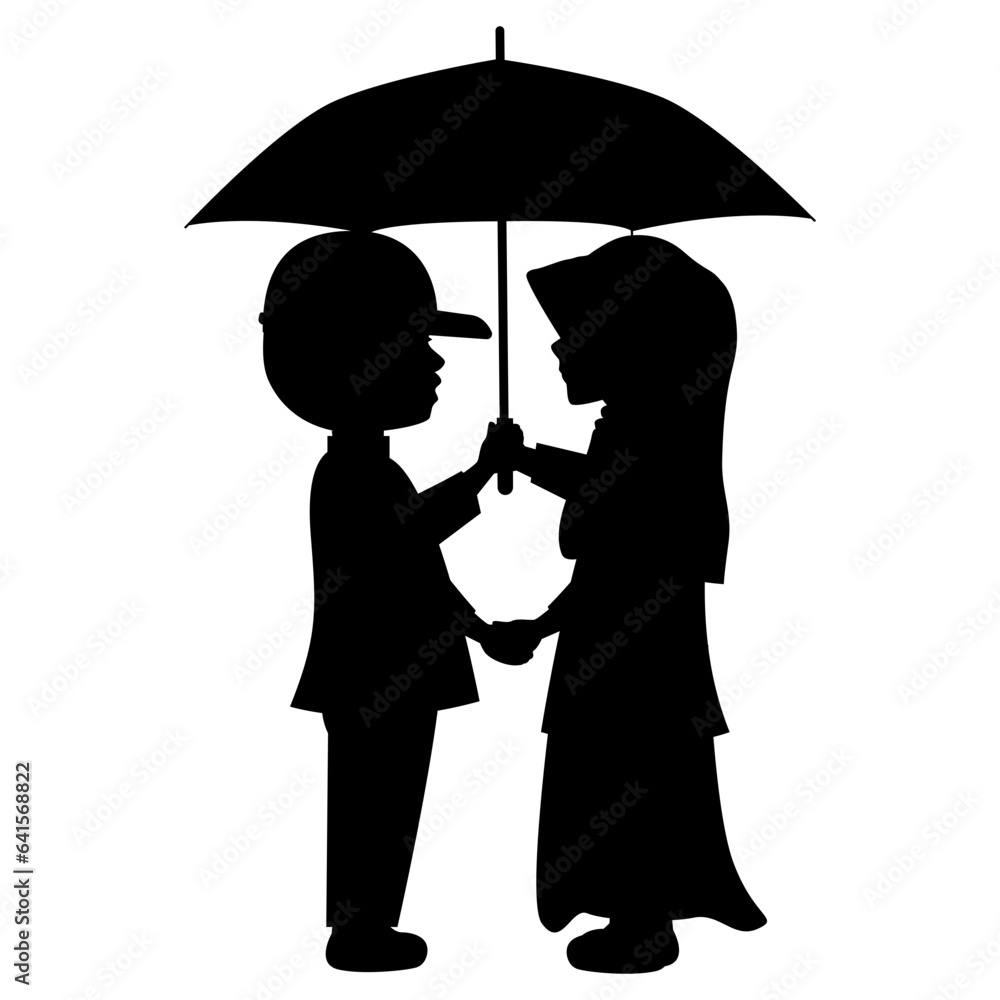 cute little boy and girl silhouette