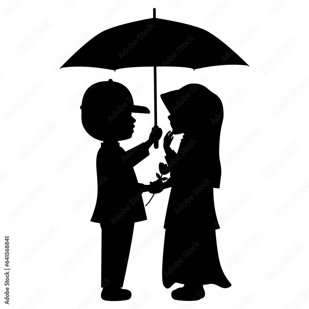 cute little boy and girl silhouette