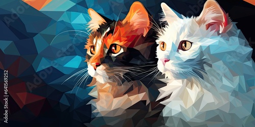 illustration of beautiful cats in polygonal style, generative AI