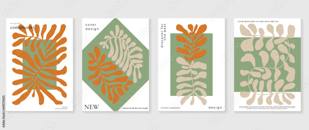 Set of abstract wall art vector background. Wall decor design with earth tone color, organic shapes, leaves branch. Abstract painting for wall decoration, interior, prints, cover, and postcard. Set of abstract wall art vector background. Wall decor design with earth tone color, organic shapes, leaves branch. Abstract painting for wall decoration, interior, prints, cover, and postcard.