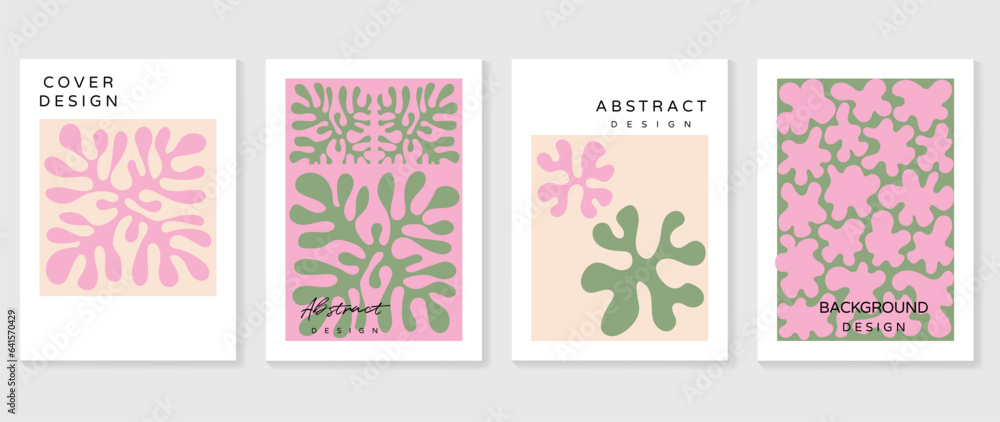 Set of abstract wall art vector background. Wall decor design with colorful, organic shapes, coral. Abstract painting for wall decoration, interior, prints, cover, and postcard.