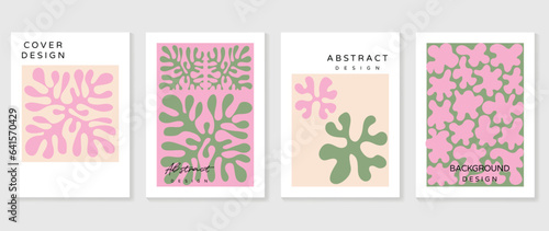 Set of abstract wall art vector background. Wall decor design with colorful, organic shapes, coral. Abstract painting for wall decoration, interior, prints, cover, and postcard.