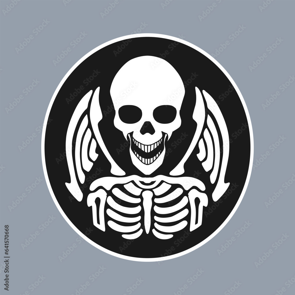 Skeleton skull in black and white logo illustration Skeleton skull in black and white logo illustration