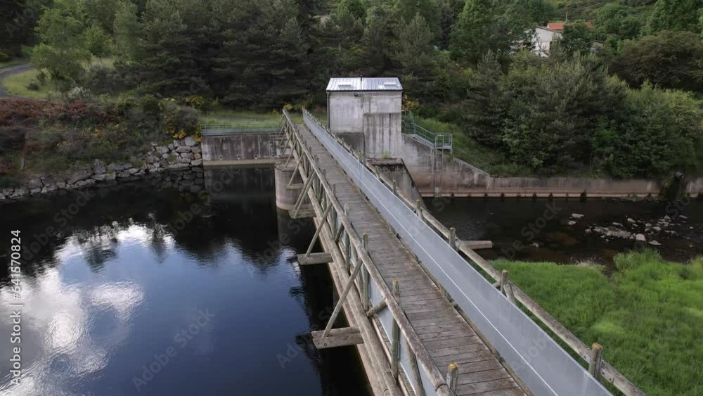 Aerial View Of Old Wooden Bridge Over The River. Aerial View Of Old Wooden Bridge Over The River.