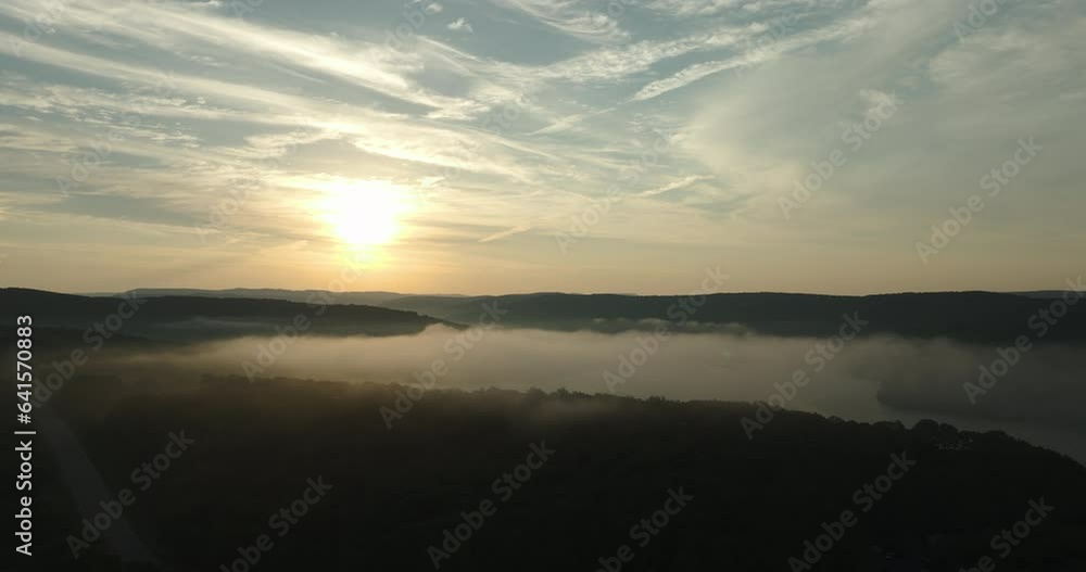 Calm Waters Of Lake Fort Smith In Arkansas, USA At Sunrise - aerial shot Calm Waters Of Lake Fort Smith In Arkansas, USA At Sunrise - aerial shot