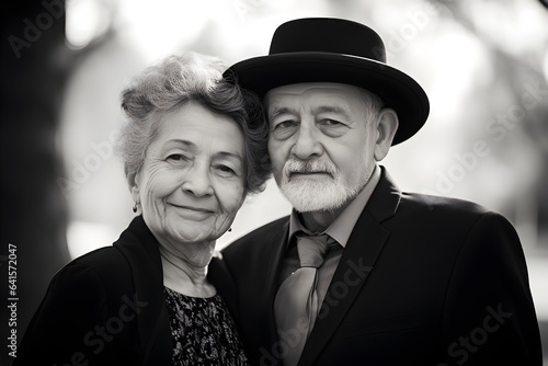 portrait of happy mature retired couple in park enjoying retirement