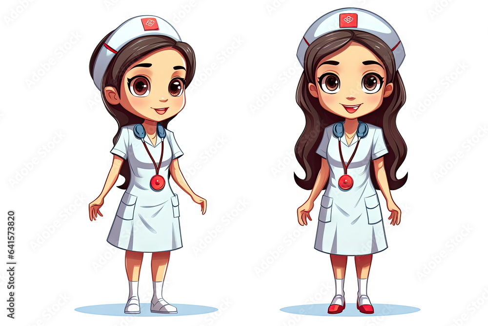 Nurse cartoon character, Hospital assistant, white background