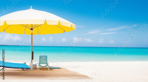 Free photo beach with umbrella and beach chair in summer. Genera