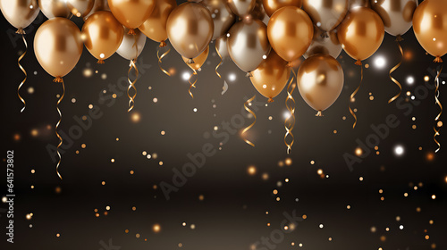 Celebration empty background with golden and white balloons. Vector illustration.