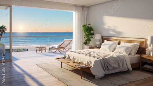 Fototapeta Naklejka Na Ścianę i Meble -  Bedroom with sea view and balcony with ocean view.
