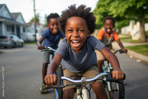 Kids cycling on a residential street.  © Jeff Whyte