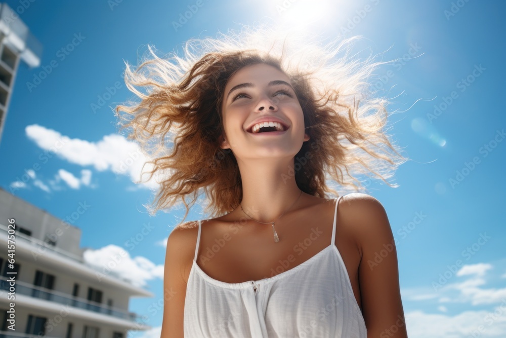 The girl is happy summer sun