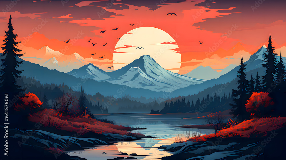 sunrise over the mountains. Generative AI  - obrazy, fototapety, plakaty 