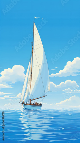 Close-up illustration of a sailboat floating in the sea © danter