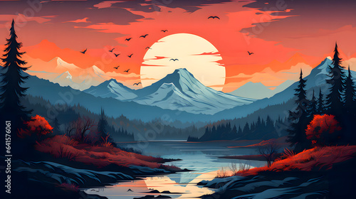 sunrise over the mountains. Generative AI 