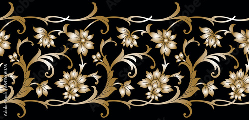 Seamless golden floral border on dark background