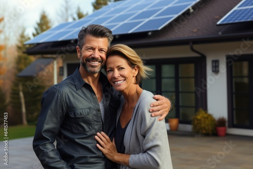 Joyful Couple Celebrates Solar Panels On Their Large Home Driveway 
