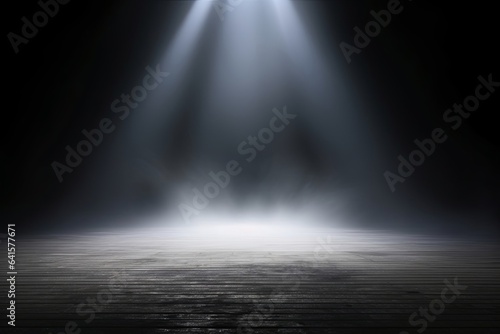 abstract dark concentrate floor scene with mist or fog, spotlight and display, Generative AI