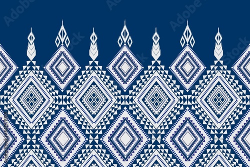 Obraz na płótnie Dark blue and white ethnic silk pattern, background image.