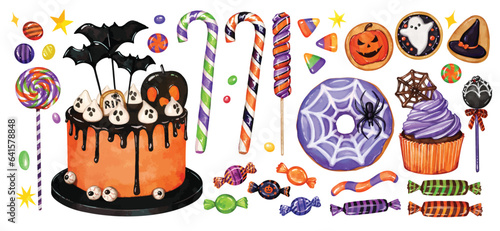 Fotografie Big set of Halloween sweets and candies