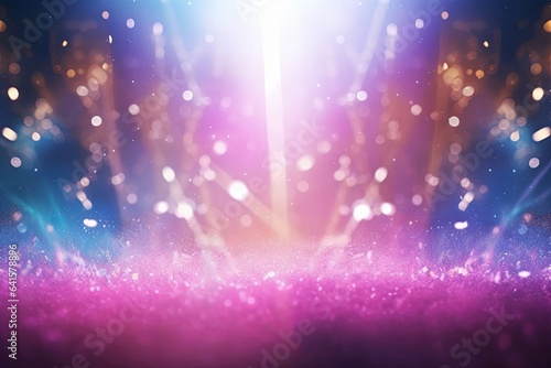 background of abstract blue, pink, purple and gold glitter lights. defocused, Generative AI