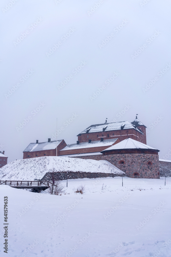 Obraz premium Hame Castle (Tavastia castle) on a snowy day in winter