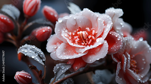 flowers or leaves covered in snow