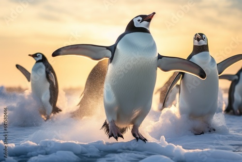 Happy Feet F  te  A Playful Scene of Penguins Dancing and Celebrating 