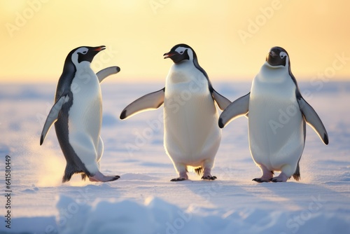 Whimsical Waltz: Penguins Dancing and Reveling in Joyful Moments 